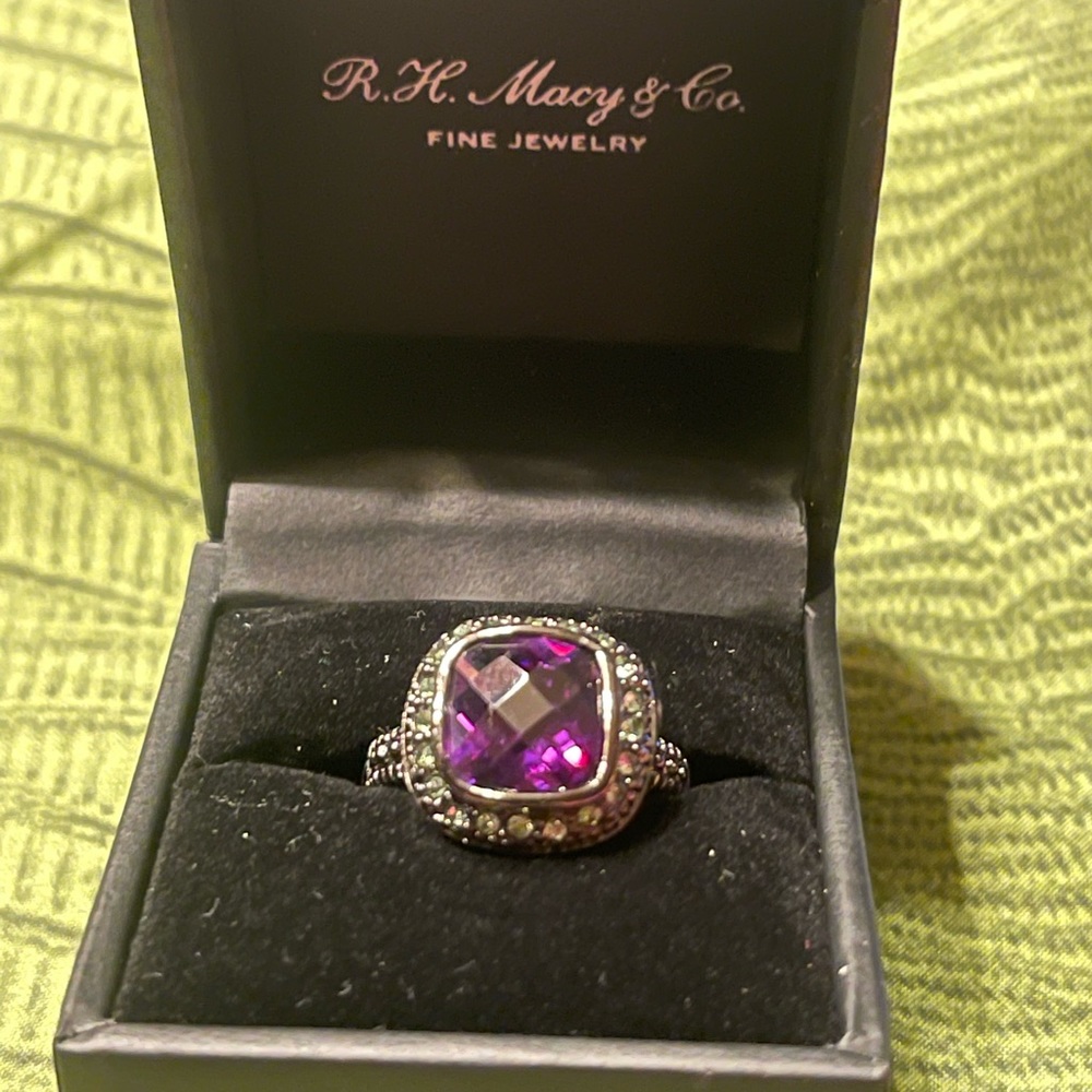 Cushion Cut Amethyst Ring made with Tungsten.